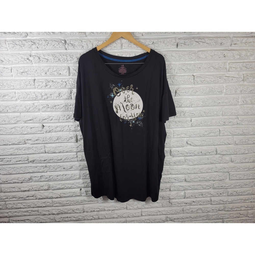 Secret Treasures Womens Pajama Top L/XL Black Over the Moon for You Short Sleeve